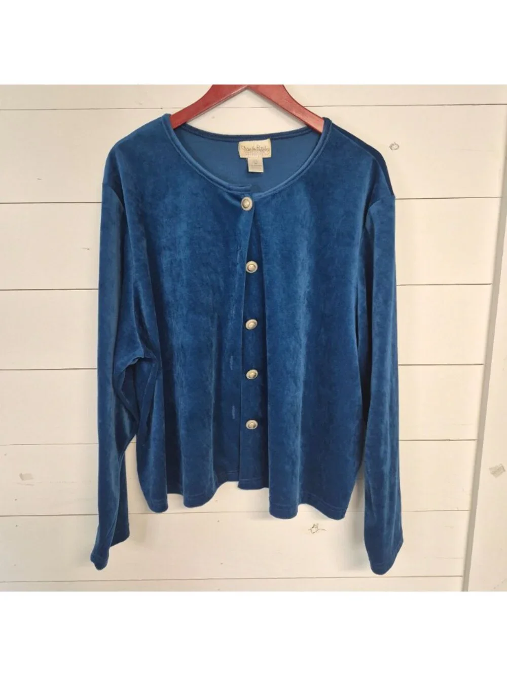 Diane Von Furstenberg Blue Velvet Button-Up Cardigan 3X Made In USA - Picture 5 of 5